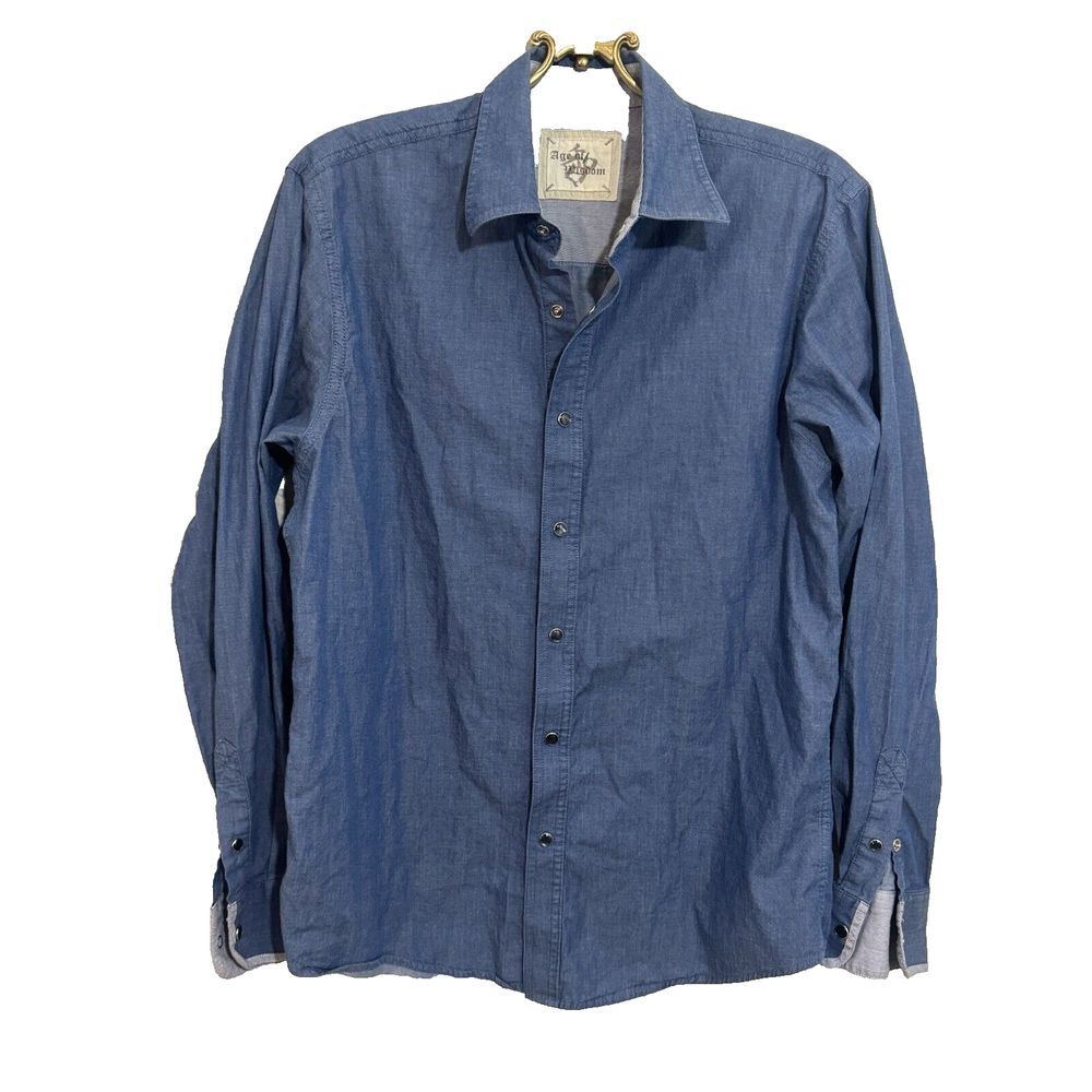 Age of Wisdom Sz M Men's Long Sleeve Pearl Snap button Shirt cotton Chambray